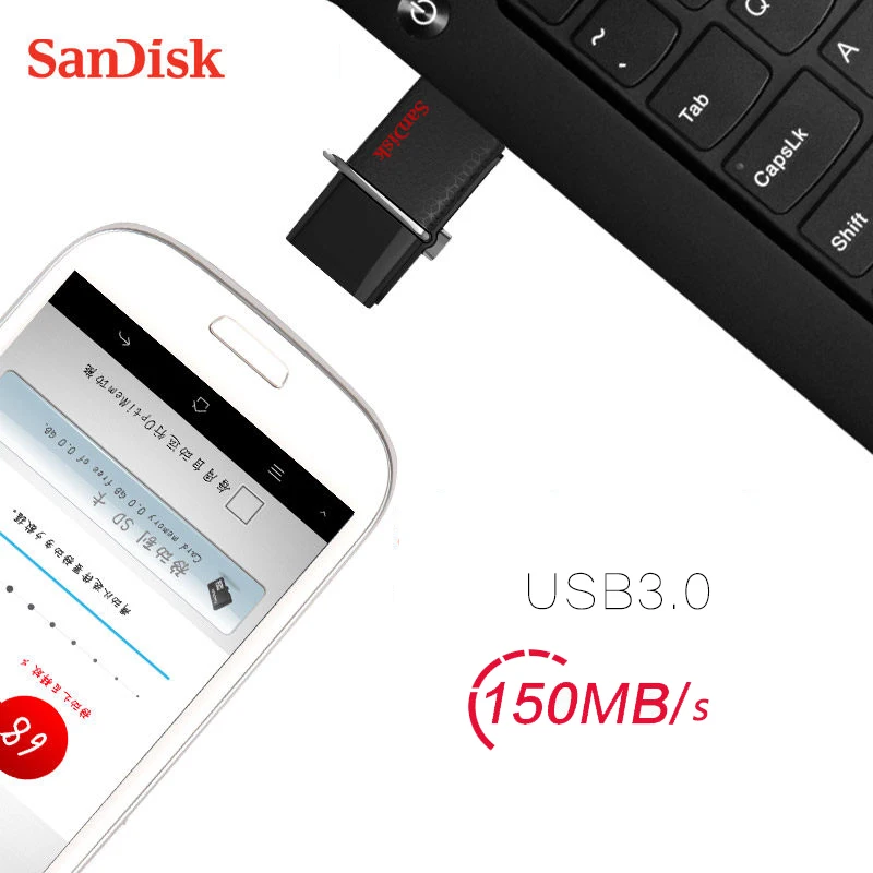 SanDisk Ultra 16 ГБ 32 ГБ 64 ГБ 128 Гб OTG USB флеш-накопитель двойной интерфейс 150 м/с USB 3,0 флеш-накопитель флешки