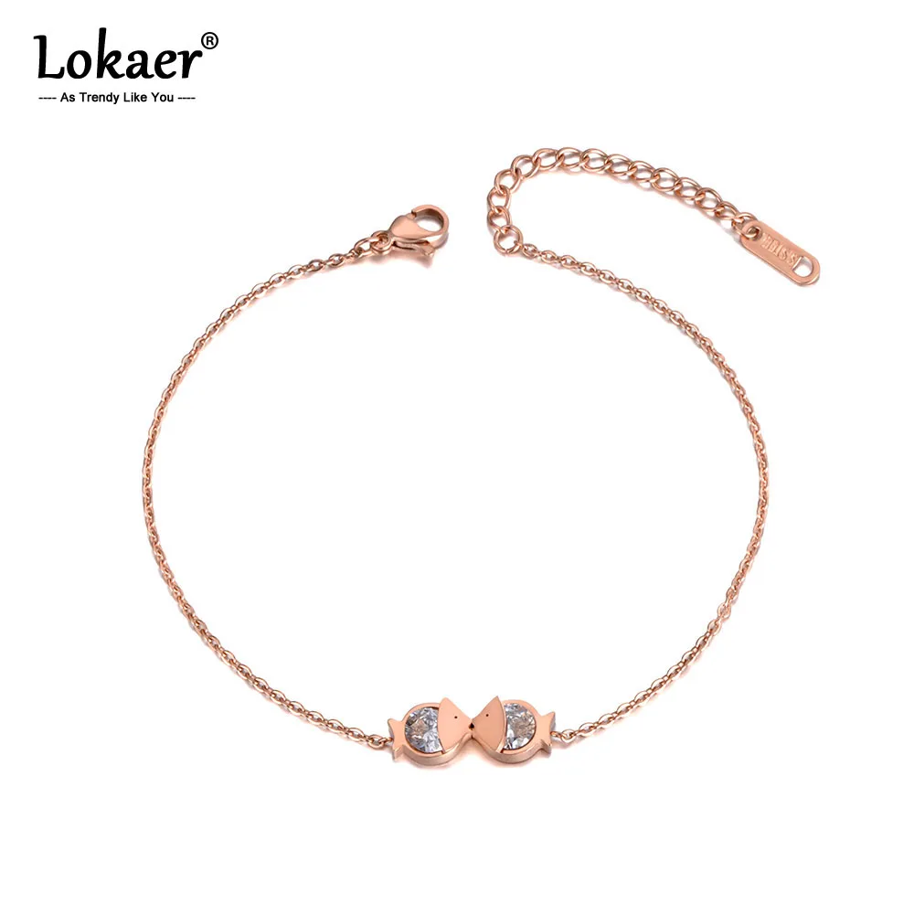 

Lokaer Bohemia Rose Gold Beach Charm Anklet Foot Jewelry Stainless Steel Double Lucky Fish Chain & Link Anklets For Women A19015