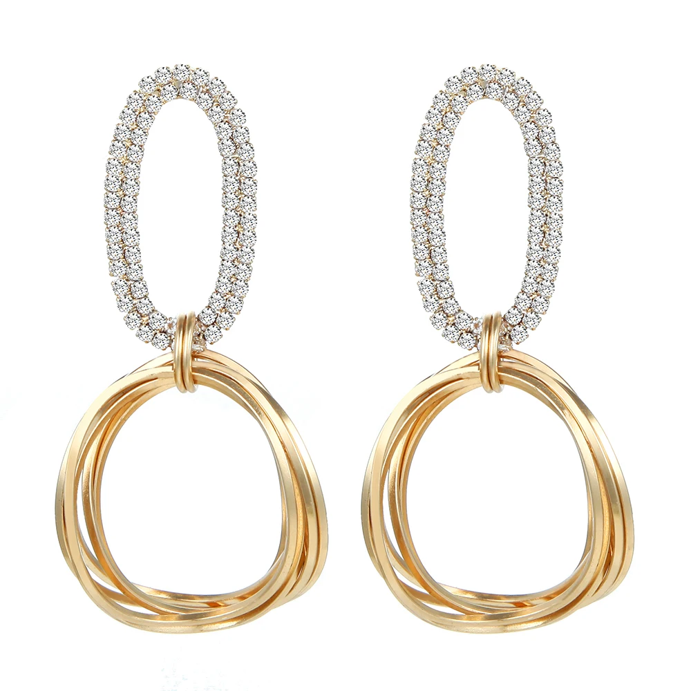 

Korean Hot Sale Irregular Metal Circle Dangle Drop Earrings For Women Rhinestone Earings Fashion Jewelry 2019 Brincos Oorbellen