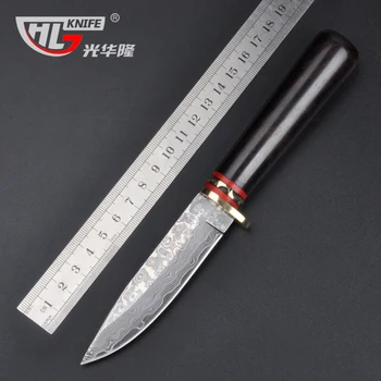 

Hot sale Damascus hunting knife fixed Samurai knife ebony handle Damascus Steel Straight knife