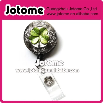

Lucky Irish Shamrock Green 4 Leaf Clover Retractable Badge Reel ID Badge Holder with Bulldog Clip