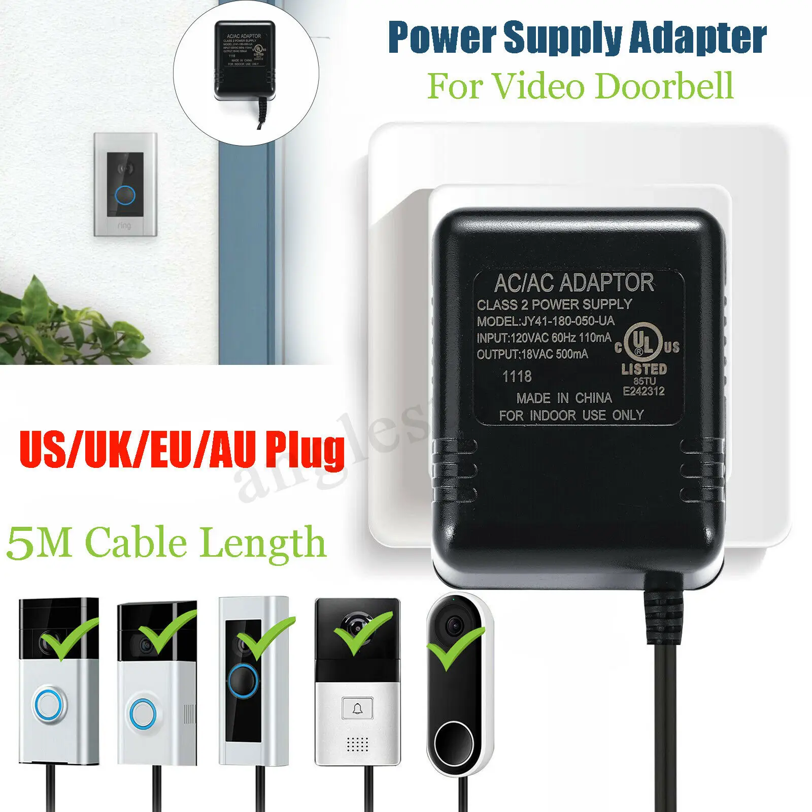 18V 9W Power Supply Adapter Transformer For Video Ring Doorbell UK Plug