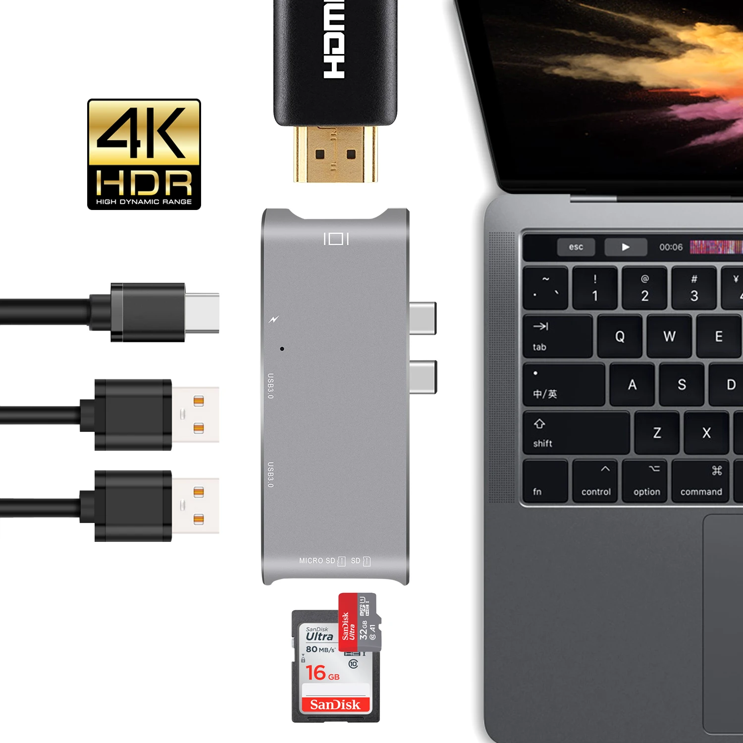 GOOJODOQ USB C HUB HDMI 4 k USB-C HDMI Adattatore Combo Dock con USB 3.0, slot SD Micro lettore di Schede SD per MacBook Pro di Tipo C Hub