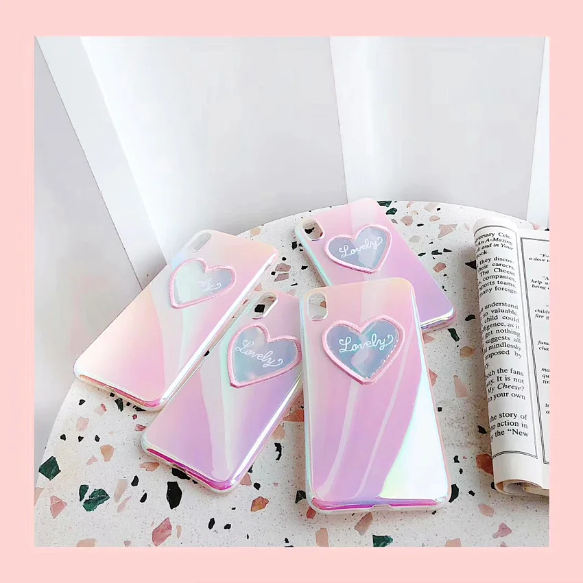 PINK LIPS Blu-Ray Love Heart Laser Mirror Phone Case For iPhone 6 6S 7 8 Plus X XS MAX XR Beautiful Soft IMD Phone Cases Fundas (5)