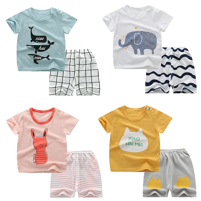 

Summer Cotton Children's Pajamas Cartoon Kids Sleepwear Girls Boys Pajama Sets Short-sleeves+Pants Clothing Suit Baby Pyjamas
