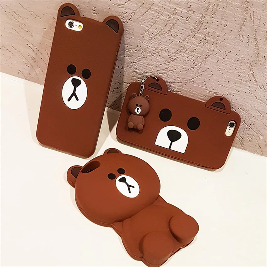 Lindo de dibujos animados coreano Capa caso 3D oso de peluche Coque suave funda de silicona para teléfono para iPhone 7 7X8 Plus 5 5S SE 6 6 s 6 Plus funda Fundas