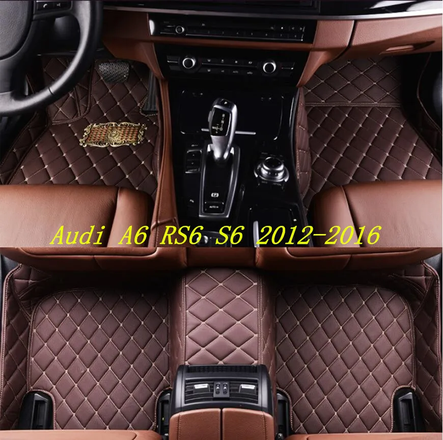 

JINGHANG Auto Floor Mats For Audi A6 S6 RS6 2012-2016 Foot Carpets Step Mat High Quality Embroidery Leather Wire coil 2 Layer