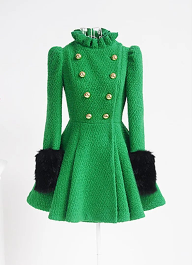 Autumn winter faux fur cuff women slim wool coat women long design expansion bottom coats free shipping Autumn winter faux fur cuff women slim wool coat women long design expansion bottom coats free shipping