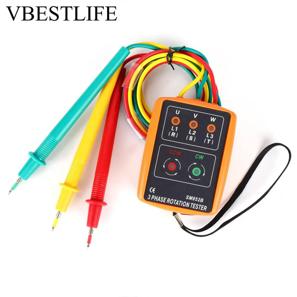 

3 Phase Tester SM-852B 3 Phase Sequence Tester 60V~600V AC Sequence Order Rotation Indicator Tester 20Hz-400Hz