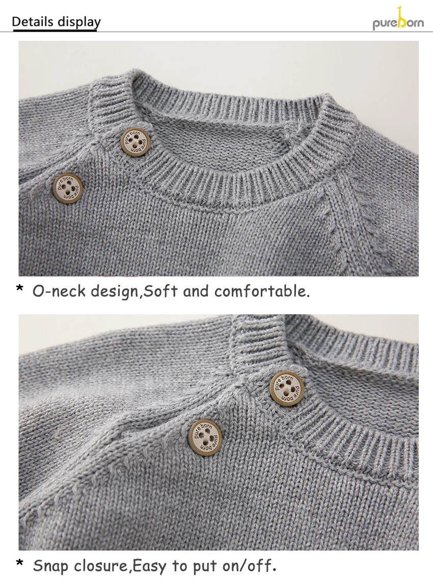 Pureborn/свитер для маленьких мальчиков и девочек; вязаный пуловер из чистого хлопка; однотонная детская одежда; зимний теплый свитер