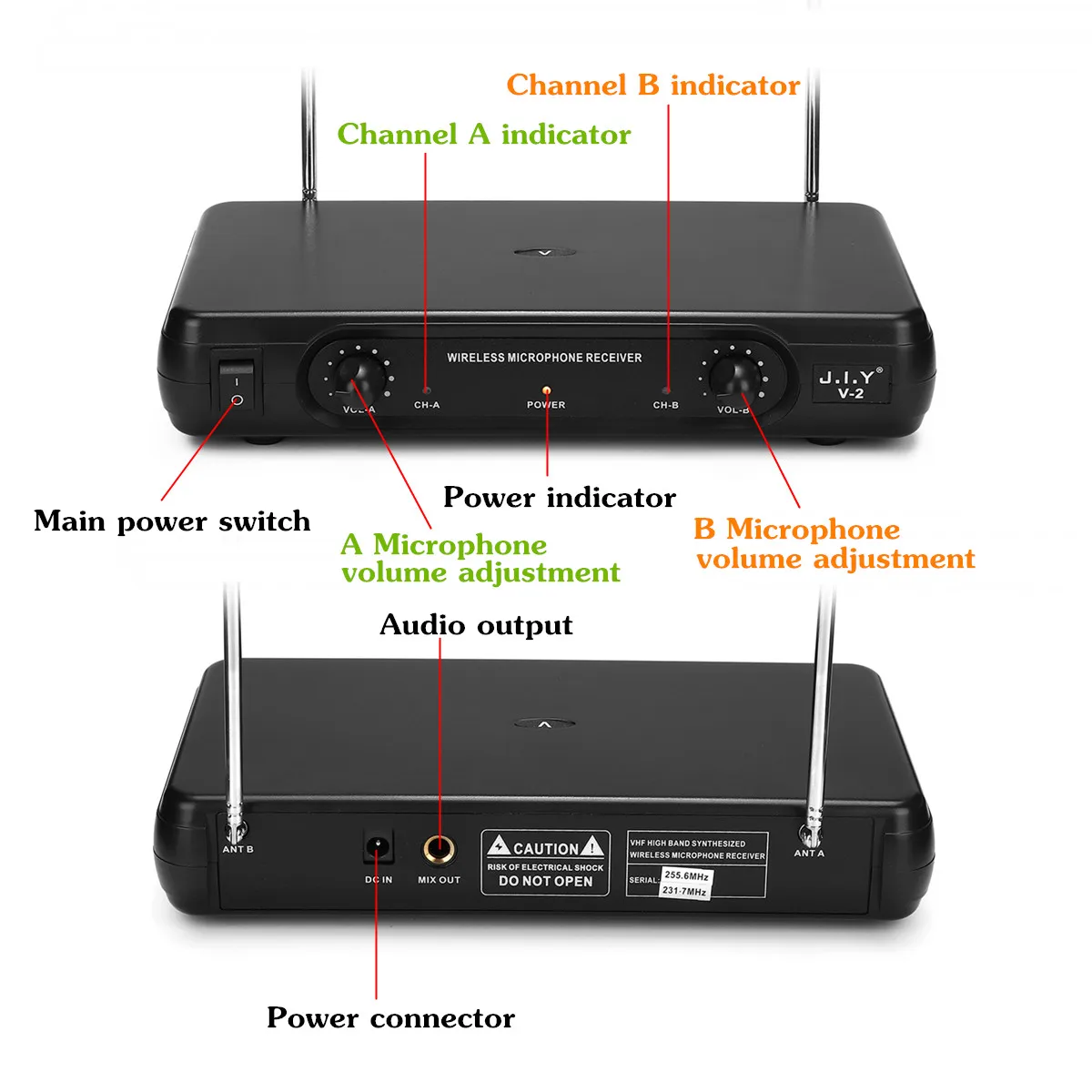 JIY V-2 Система домашнего кинотеатра VHF беспроводные микрофоны аудио приемник KTV Караоке доступный двухканальный ручной микрофон