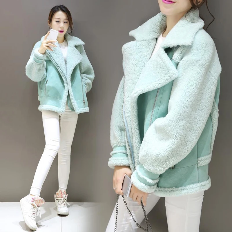 2018 New Winter Woman Ladies Shearling Coats Suede Leather