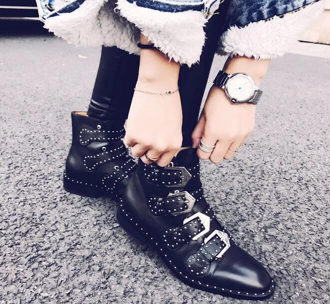 Botines de cuero con hebilla para botas de tacón tachuelas, estilo Gladiador, temporada primavera Otoño, 2019|gladiator boots|ankle boots for womenboots designer - AliExpress