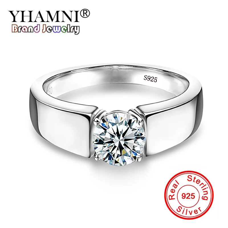 

YHAMNI Original 100% 925 Sterling Silver Ring Solitaire Classic 6mm 1Ct CZ Diamant Wedding Rings for Women and Men YNRD10