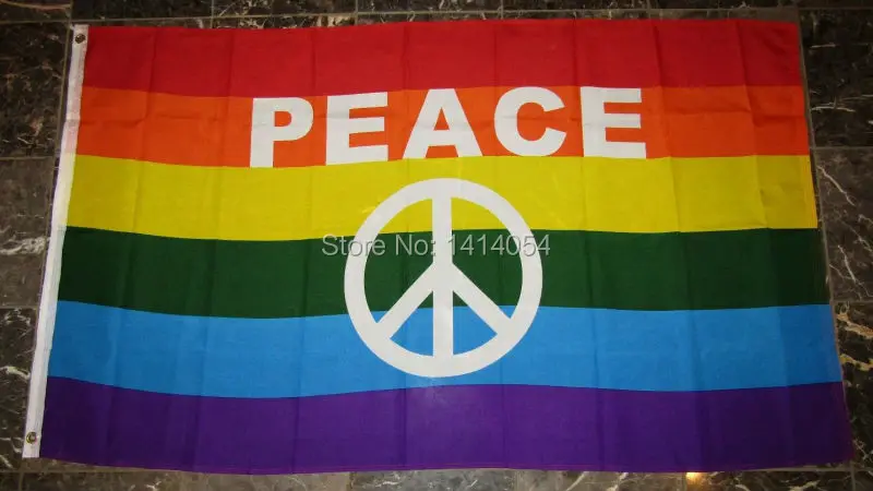 Peace Symbol Letters Rainbow Gay Pride Flag 150x90cm 3x5ft Banner