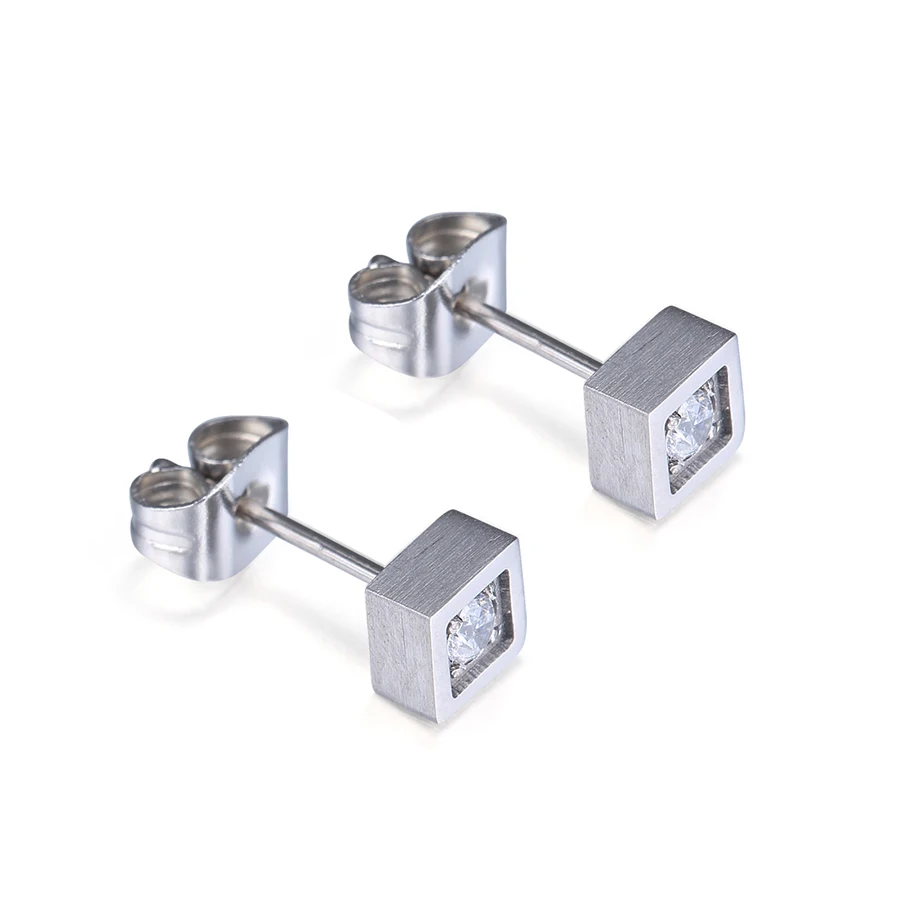 

2018 New Geometry Shape Silver Color 100% Pure Titanium Stud Earrings with CZ Stone for Women Fashion Jewelry Accessories