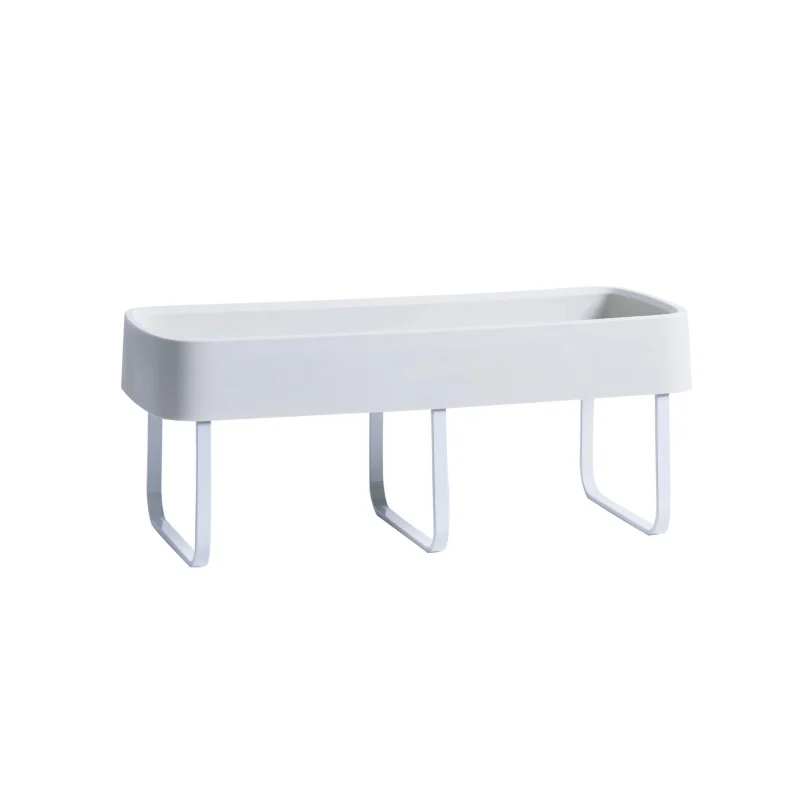 

Self-Adhesive Plastic Bathroom Shelf With Three Towel Bars Wall Mounted Shower Storage Organizer Kitchen Spice Holder