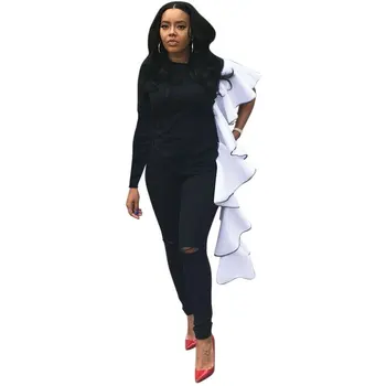 

Autumn Winter Women Hoodie Black White O Neck Butterfly Sleeve Streetwear Pullover Top Sexy Hoodies Sweatshirt Clothes Harajuku