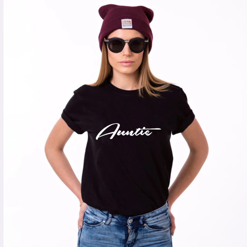 

EnjoytheSpirit Auntie Crewneck Black Fashion Cool Black Soft Cotton Female Tshirt Funny Gift for Aunt Good Quality