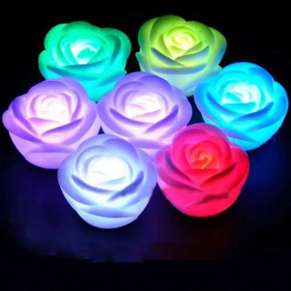 

1pc Rose Flower LED Light Night 7 Colors Changing Candle Light Lamp Romantic for Wedding Bar Party Chinese Valentine's Day Decor