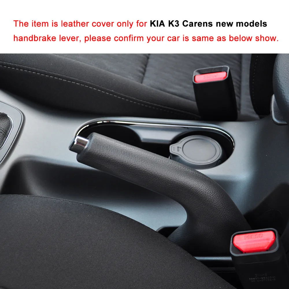 Car Handbrake Covers Case for KIA K3 Carens Genuine Leather Handbrake Grips Cover Black/Red lines