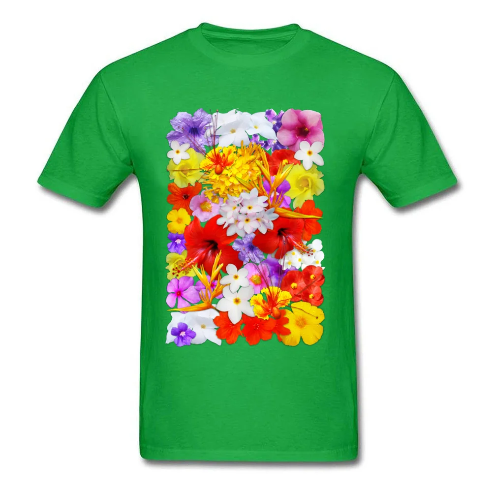 Exotic Flowers Colorful Explosion Tops Shirt Thanksgiving Day Round Collar Pure Cotton Man T Shirt Family Sweatshirts Retro Exotic Flowers Colorful Explosion green