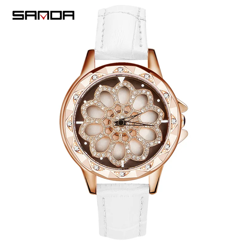 

2019 Women's watch top brand Sanda luxury creative rotating dial ladies belt watch Japanese movement female quartz wristwatches
