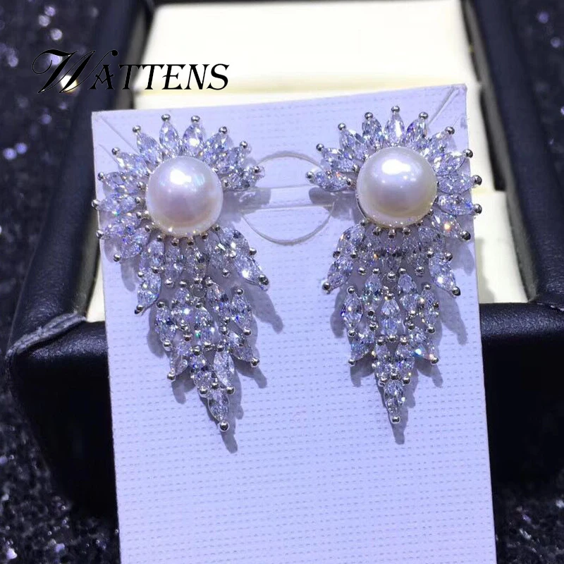 

925 sterling silver earrings natural pearl earrings luxury zircon bohemian big earrings for women wedding engagement party gift