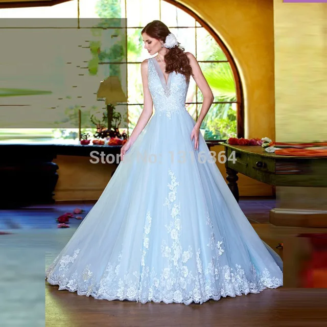 Special Charming Ice Blue Wedding Dresses Sexy Deep V Neck - 640x640 - jpeg Ice Blue Bridal Dress