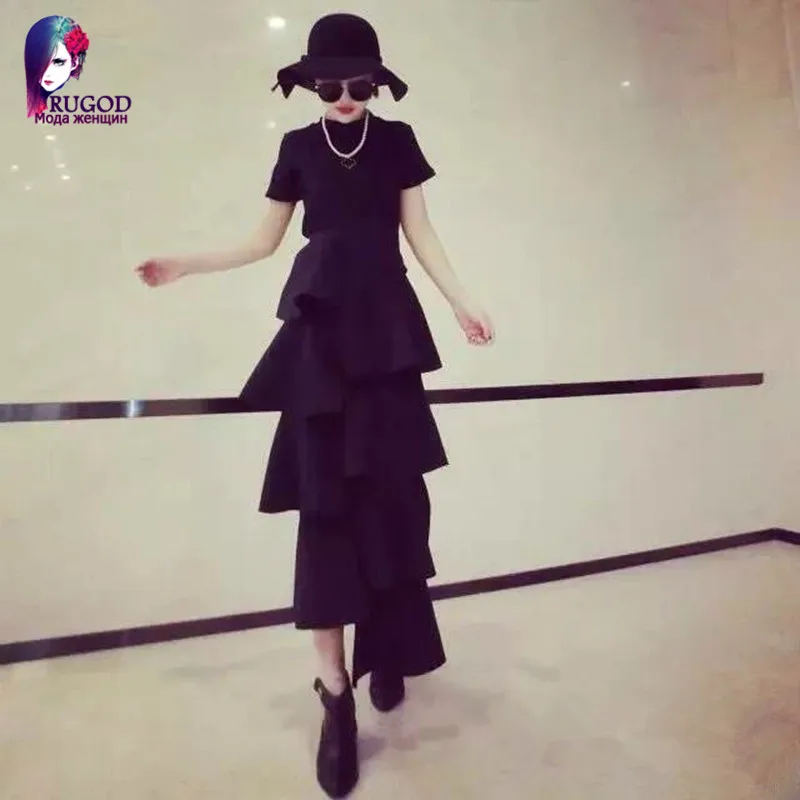 

RUGOD 2019 Newest Fashion Asymmetrical Flounce Cake Skirt Women Elegant High Waist Skirt Plus Size Women Party Skirts Saia Jupe