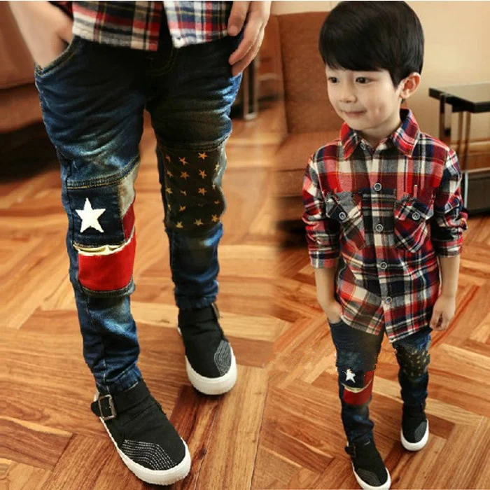 

2016 Spring new fashion patchwork boys jeans high quality good material children jean age 3 4 5 6 7 8 9 10 11 12 years old B022