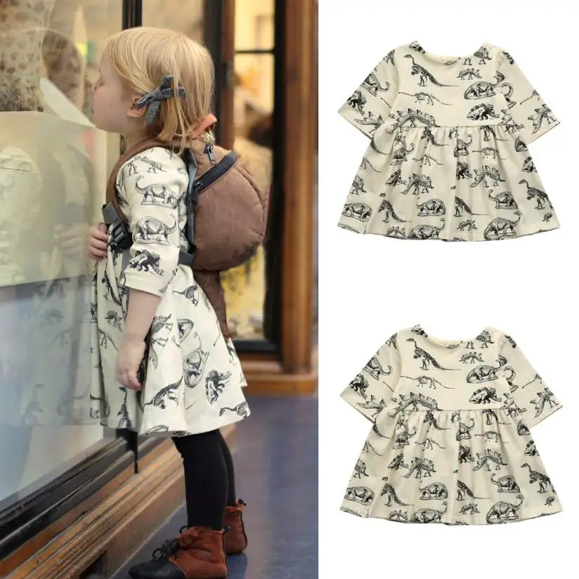 

Baby Girls Dress Long Sleeve 2018 Children Princess Dress Cartoon Dinosaur Pattern Christmas Costume for Kids Dresses Cherryb