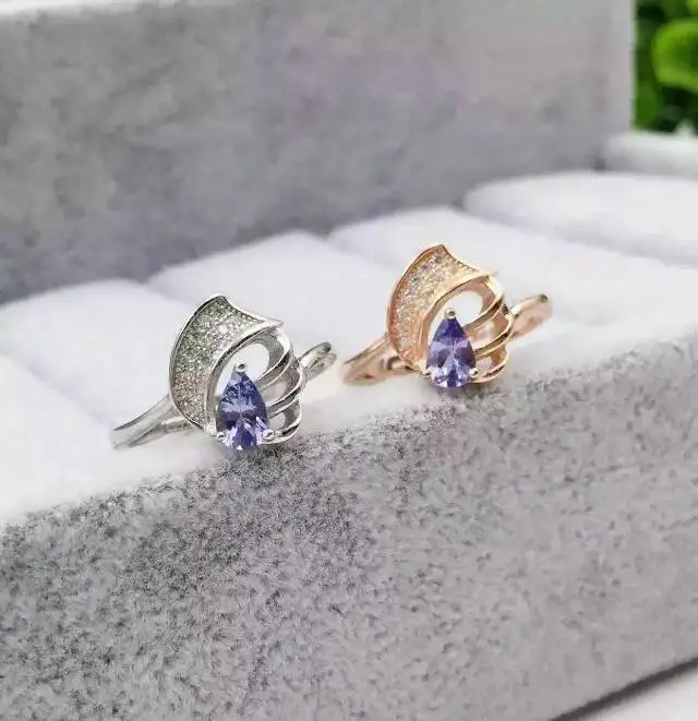 

Natural blue tanzanite Ring Natural gemstone ring 925 sterling silver trendy Lovely conch women's girl gift fine Jewelry