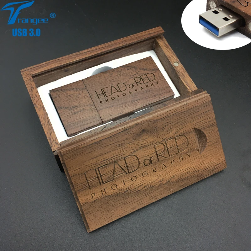 

Trangee USB 3.0 Wood USB Flash Drive 8GB 16GB 32GB 64GB Pen Drive Walnut box Wedding Gifts High Speed Pendrive (5pcs Free Logo)