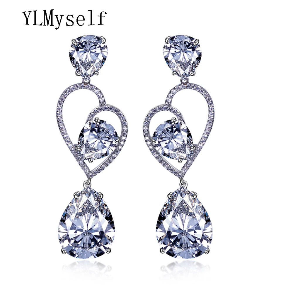 Heart Dangling Earrings White Brincos Oorbellen Boucle d'oreille Femme Women Wedding Jewelry Bohemian Dropping Big Earring