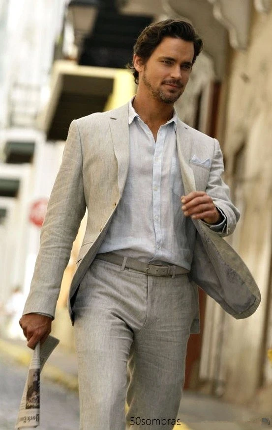 Tailor Made Light Gray Linen Groom Tuxedos For Beach Wedding 2 Pieces ...