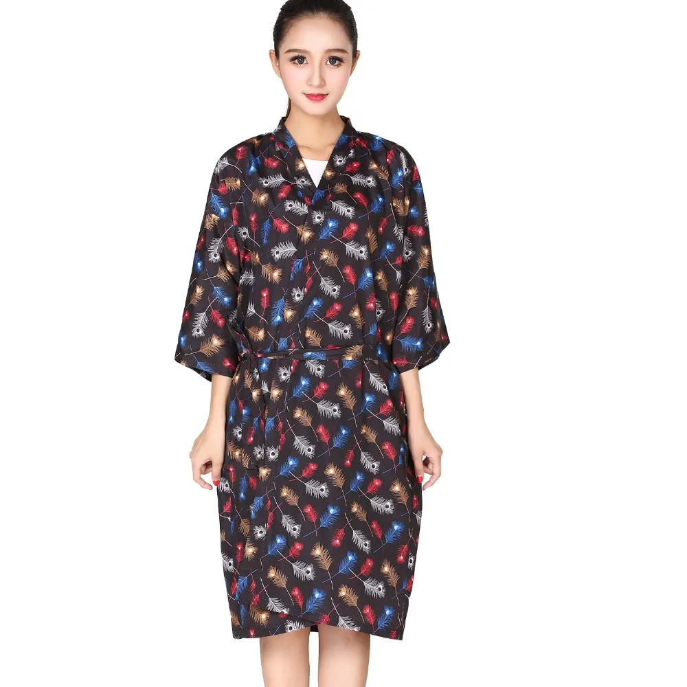 

Salon Client Gown Robe Feather Printing Smock Kimono Hairdressing Cape Dress Beauty SPA Hotel Barber Guest Clothes Gown Wrap