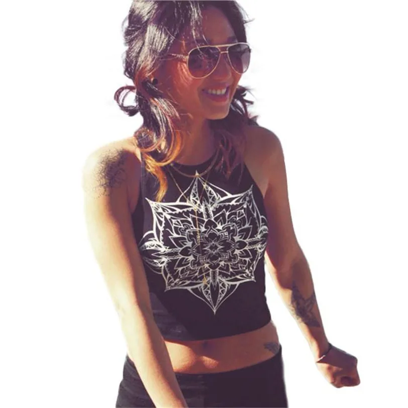 

Sexy Mandala Print Crop Top Female Camis Slim Tank Casual Vest Women's Tops Base Shirt Cropped Women's Blouse Wholesale noFB11