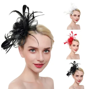 

Girls Headband Feather Mesh Net Hairband Headwear Vintage Hair Accessories Flower Mesh Net Ribbons Feather Hat Hair Clips