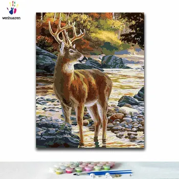 

DIY Coloring paint by numbers Sika deer in the forest paintings by numbers with kits 40x50 framed