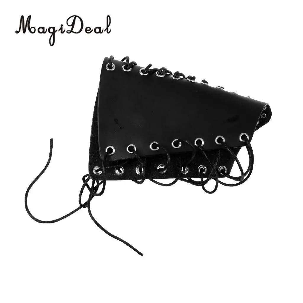MagiDeal Black/Brown Lace-up Cow Leather Archery Arm Protector Guard Bow Shooting Arm Armband Equip for Traditional Bow Longbow