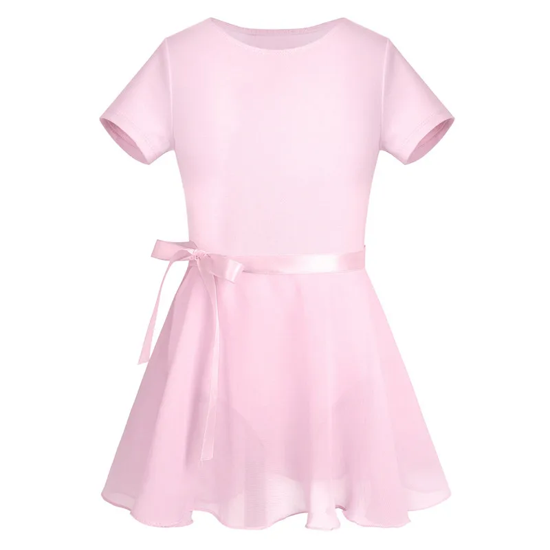 Милое шифоновое платье принцессы с короткими рукавами для балета, гимнастики, балерины, плиссированное платье для сцены - Цвет: Розовый