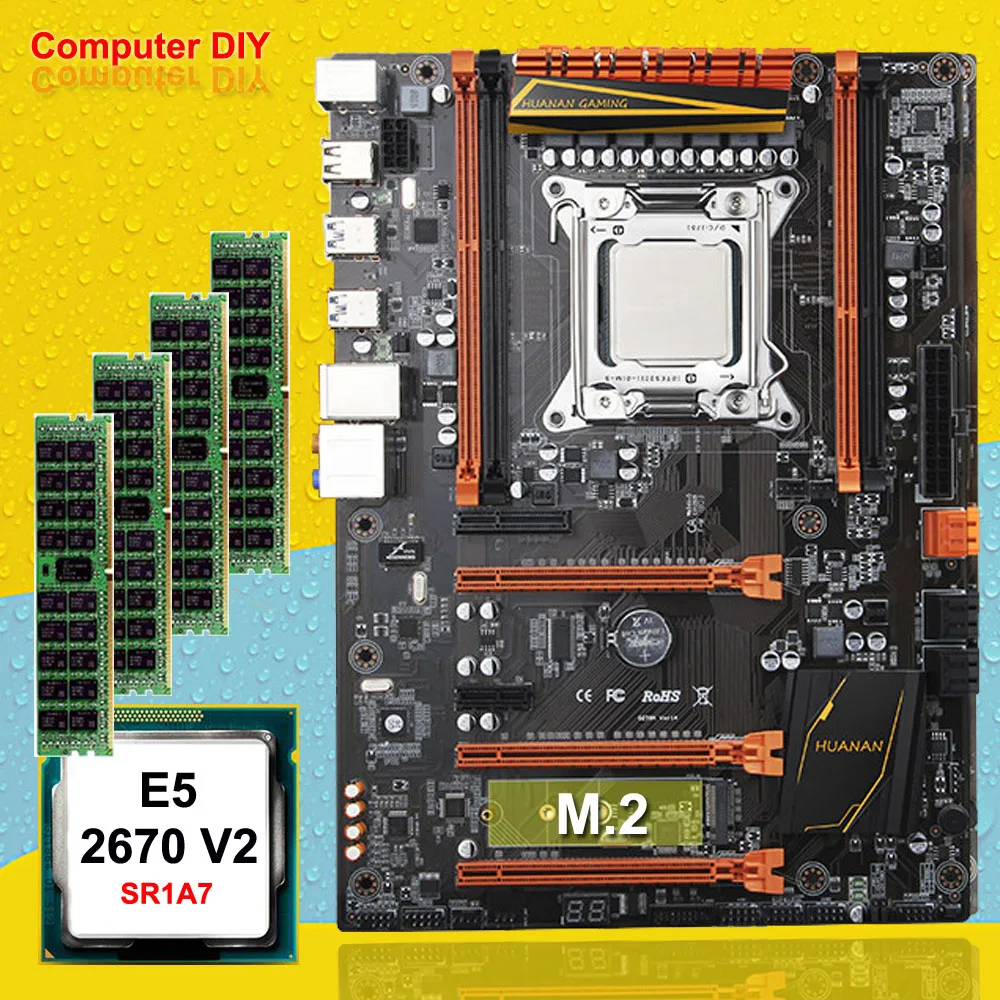 Комплектующие для ПК huanan Zhi deluxe X79 игровая материнская плата комплект процессор Intel Xeon E5 2670 V2 SR1A7 2,5 ГГц ram 16G(4*4G) DDR3 RECC
