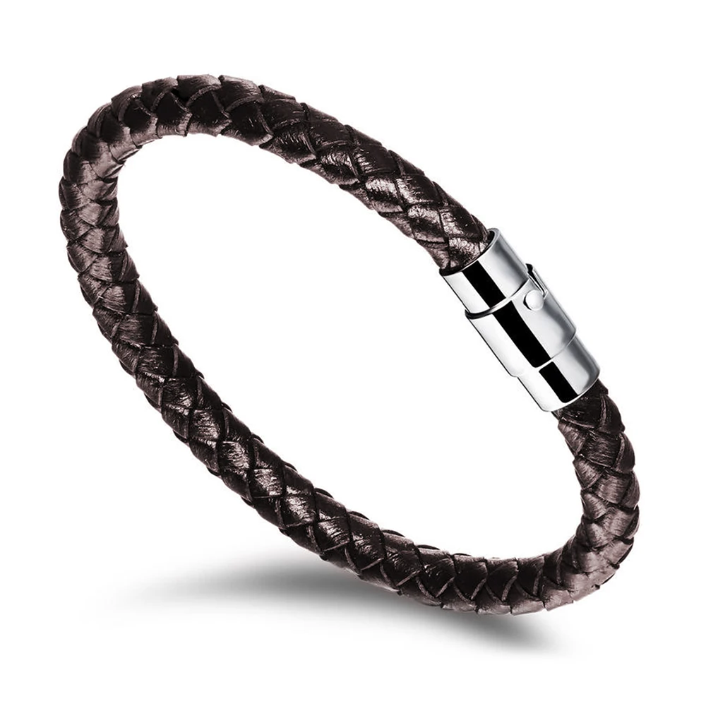 Панк черный белый плетеный стальной провод мужской браслет с магнитной пряжкой простой модный браслет мужской браслет из нержавеющей стали