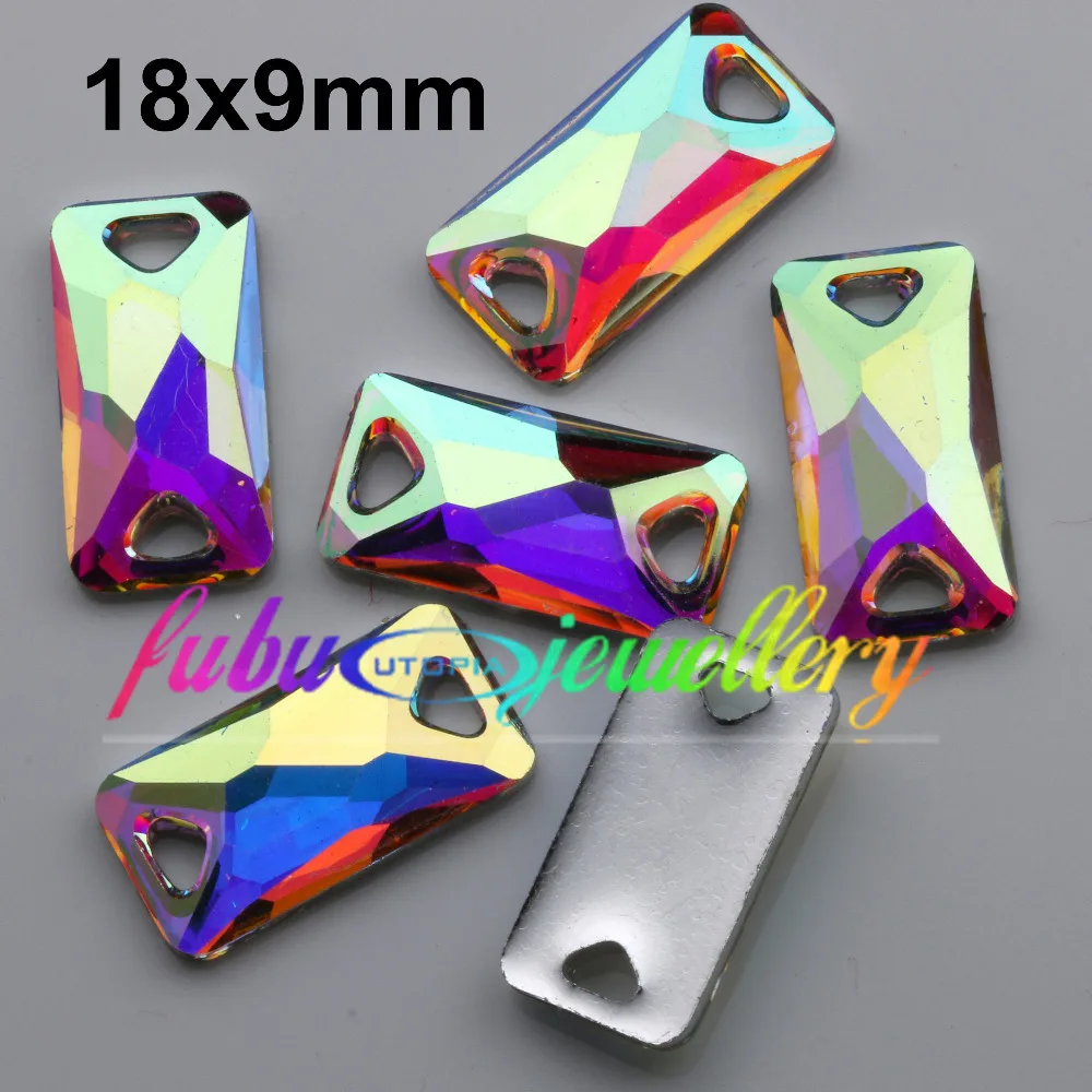 

Free Shipping, 100pcs/Lot, 18*9mm Crystal AB / Clear AB Flat Back #3251 Space Cut Sew On Stones