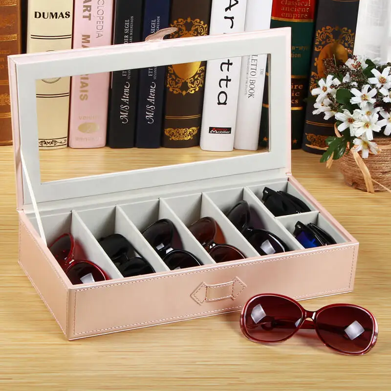 7 Grid Leather Sunglasses Organizer Storage Box, Eyewear Box Portable