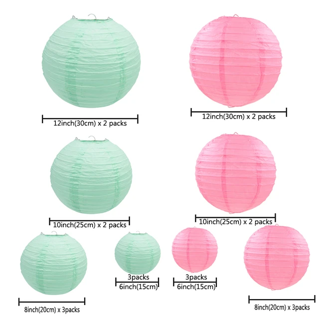 Pink and 2024 green paper lanterns