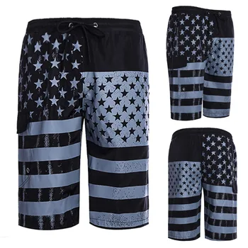 

Pants Men's Loose Fit Flag Print Quick-Dry Sports Beach Trunks Board Pants
