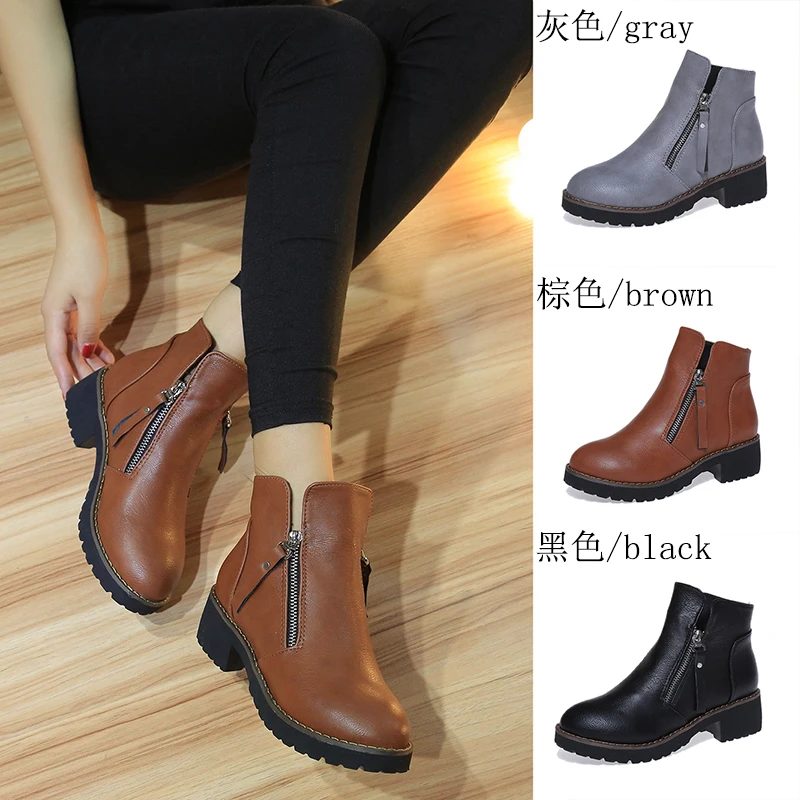 

Western Vintage Fashion Double Zipper Ankle Martin Boots Women Bootie Spring Autumn Casual Square Heel Ladies Oxford Shoes Botte
