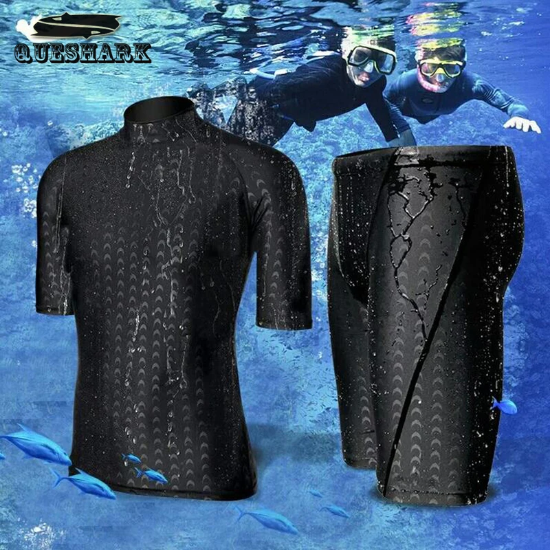 الرجال قصيرة الأكمام السباحة قميص + السراويل بذلة مجموعة Rashguard لباس سباحة الغوص الرجال تصفح ملابس السباحة الغوص بدلة غطس أعلى جذع